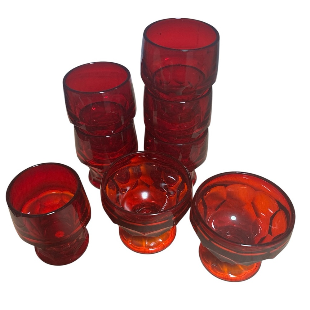 Vintage Viking Ruby Red Georgian Honeycomb 2.5” Shot Glass & Dessert cups